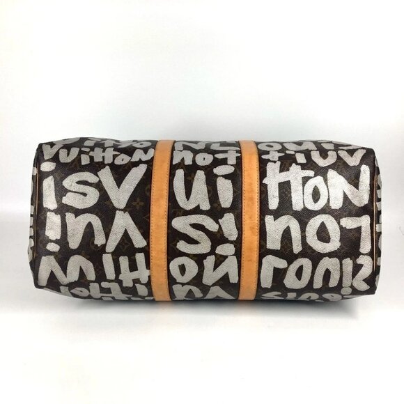 LOUIS VUITTON M92197 Monogram Graffiti Keepall50 Duffle Travel Bag Brown/White - Picture 12 of 13
